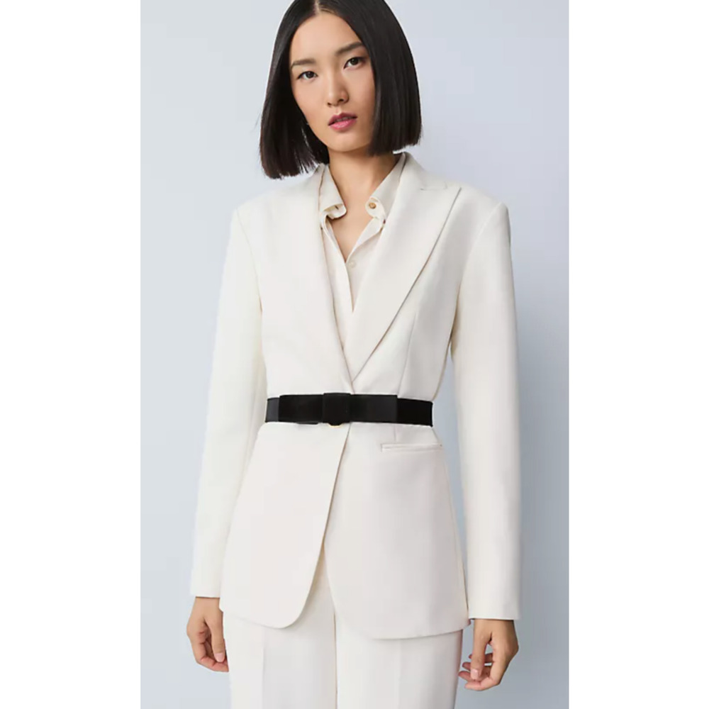 NEW ANN TAYLOR WINTER WHITE PETITE CREPE BELTED FITTED LONG BLAZER JACKET SZ 6P